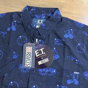 RSVLTS E.T. Men's Button Up Kunuflex Shirt Size XL Short Sleeve Blue Print NEW
